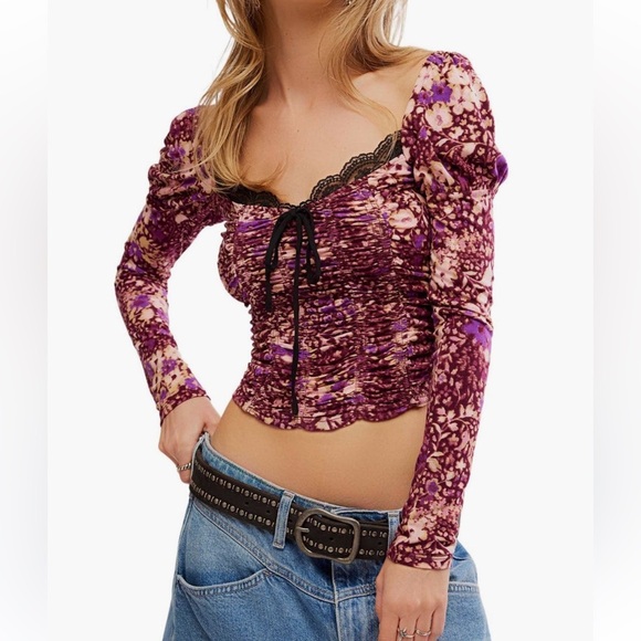 FREE PEOPLE LAYER IT ON ME RUCHED CROP TOP NWT S M XL - Picture 1 of 4
